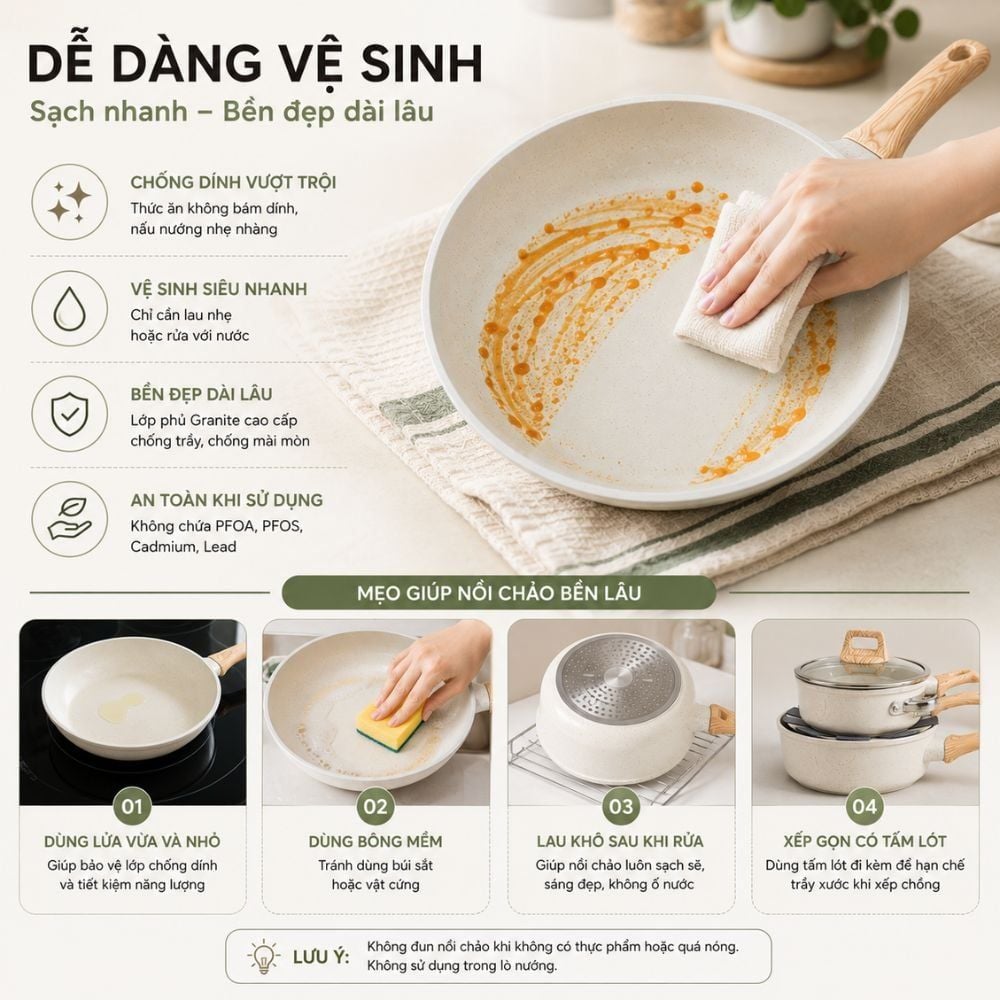 Bộ Nồi Chảo Chống Dính 21 Món Mishio MK469 – Trắng Kem Thanh Lịch, An Toàn Chuẩn FDA