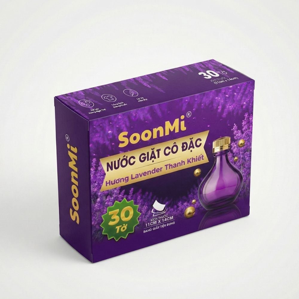 Nước Giặt Cô Đặc SoonMi Hương Lavender - Công Nghệ Giặt Tẩy Thế Hệ Mới (Hộp 30 Tờ) MK