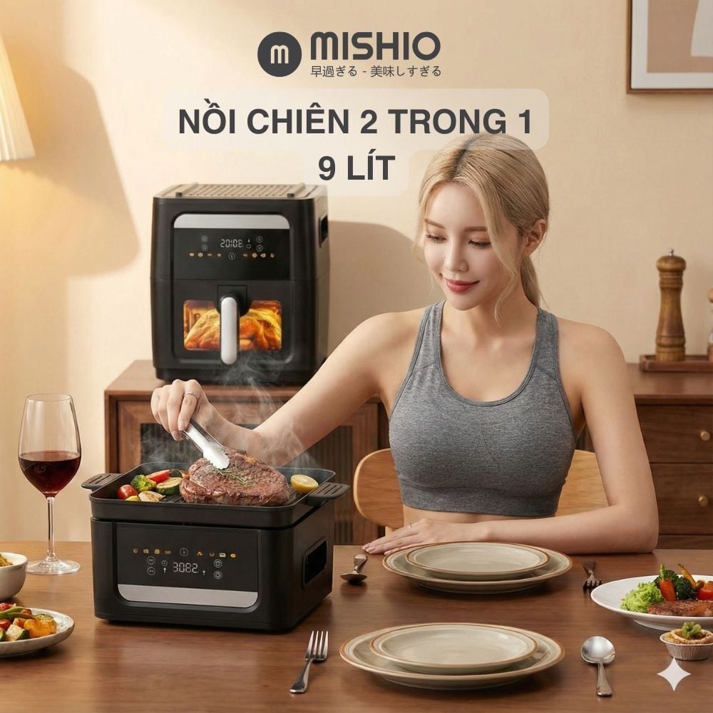 Nồi Chiên Không Dầu Kèm Vỉ Nướng 2-in-1 Mishio MK407: Nâng Tầm Món Ngon, Tiện Lợi Vượt Trội