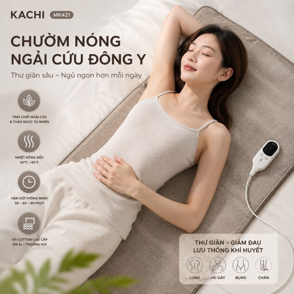 Thảm Chườm Nóng Ngải Cứu Đông Y Kachi MK421 - Giảm Đau Lưng, Vai Gáy Nhanh Chóng Tại Nhà