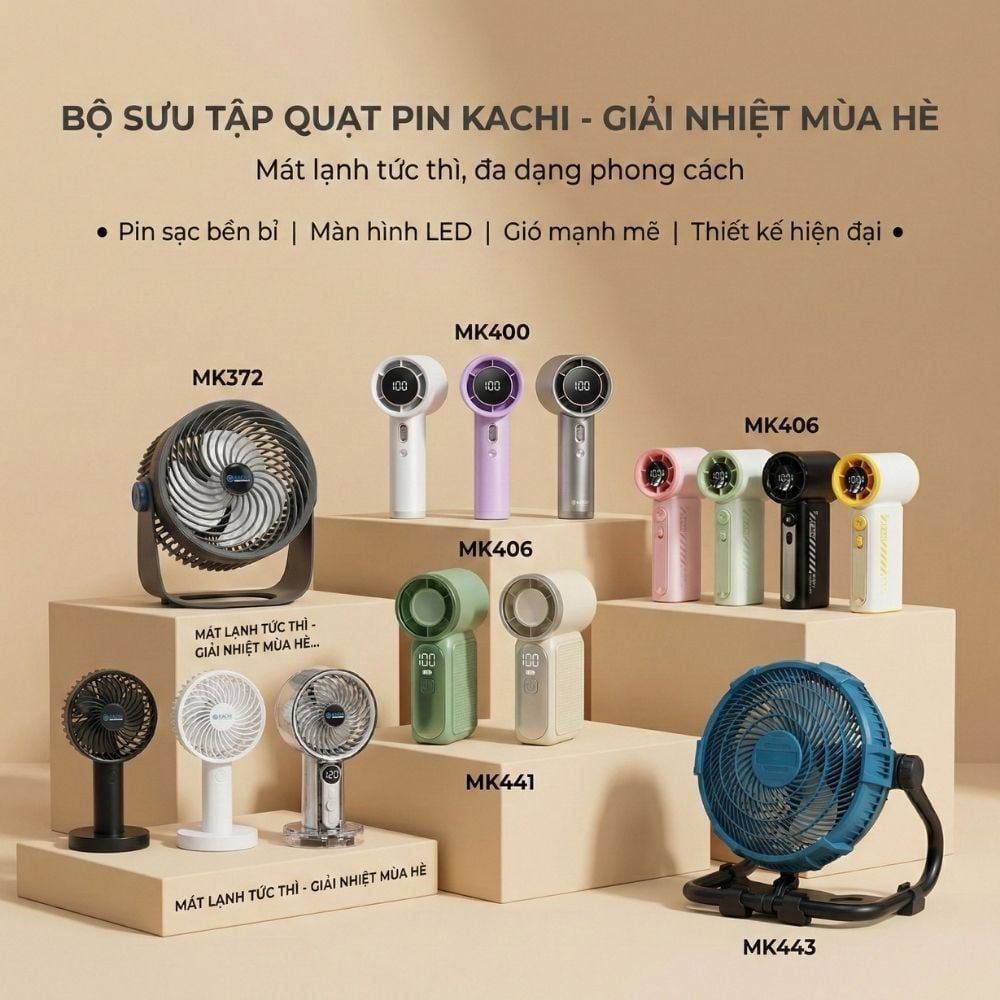 Quạt tích điện để bàn Kachi MK372 | Dung lượng pin 4000mAH