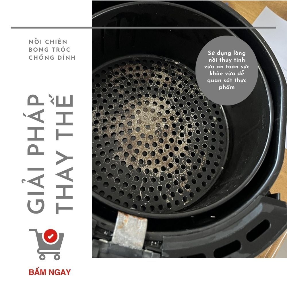 Nồi chiên không dầu thủy tinh Mishio MK373 | Dung tích 7 lít lòng nồi không bong tróc gỉ sét