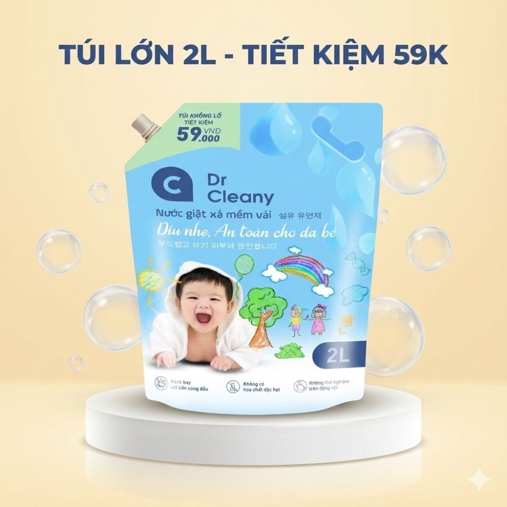 Nước Giặt Cho Bé Dr. Cleany 2kg - Dịu Nhẹ, An Toàn Cho Da Nhạy Cảm | Công Nghệ Hàn Quốc MK
