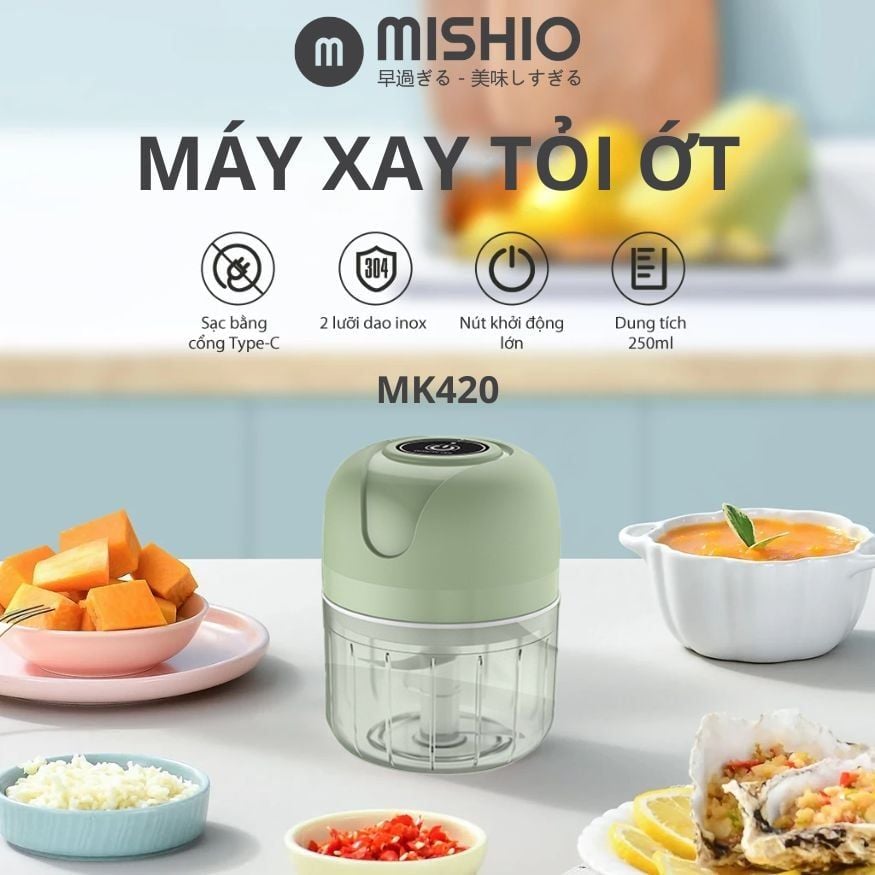 Máy Xay Tỏi Ớt Mini Chạy Pin Mishio MK420