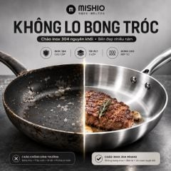 Chảo Inox đáy từ 3 Lớp Mishio (Size 22, 24, 26, 28, 30cm) MK433, MK434, MK435, MK436, MK437 – Đúc Nguyên Khối, Đáy Từ, An Toàn Vượt Trội
