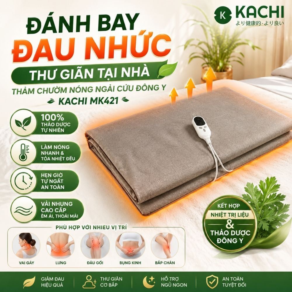 Thảm Chườm Nóng Ngải Cứu Đông Y Kachi MK421 - Giảm Đau Lưng, Vai Gáy Nhanh Chóng Tại Nhà