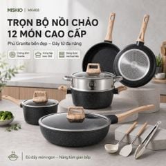 Bộ Nồi Chảo Chống Dính 12 Món Mishio MK468 – Phủ Granite Cao Cấp, Đáy Từ Đa Năng