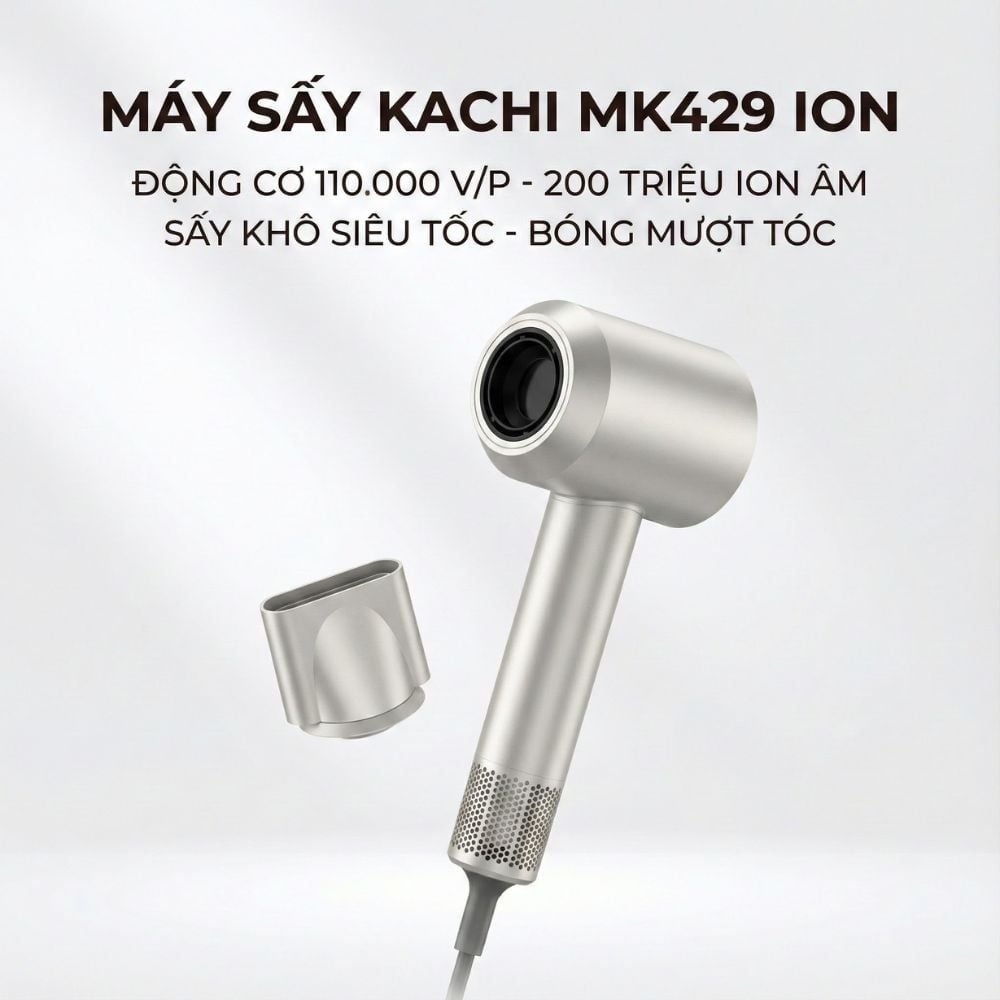 Máy Sấy Tóc Tốc Độ Cao Kachi ION (110.000 vòng/phút) - Sấy Nhanh, Chăm Sóc Tóc Ion Âm, Kiểm Soát Nhiệt NTC