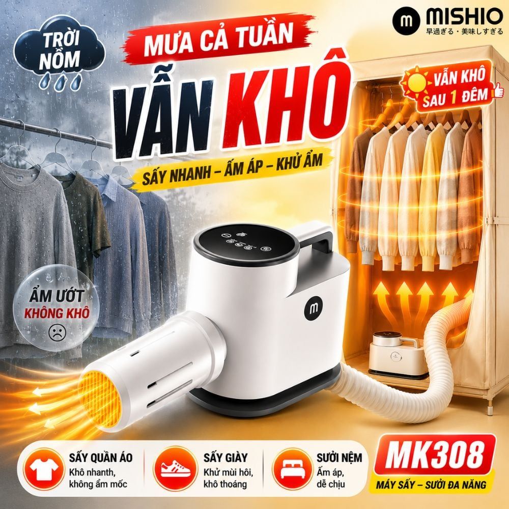 Máy Sấy Quần Áo UV Mishio MK308 – Sấy Khô, Khử Mùi, Hỗ Trợ Khử Khuẩn Cho Cả Gia Đình