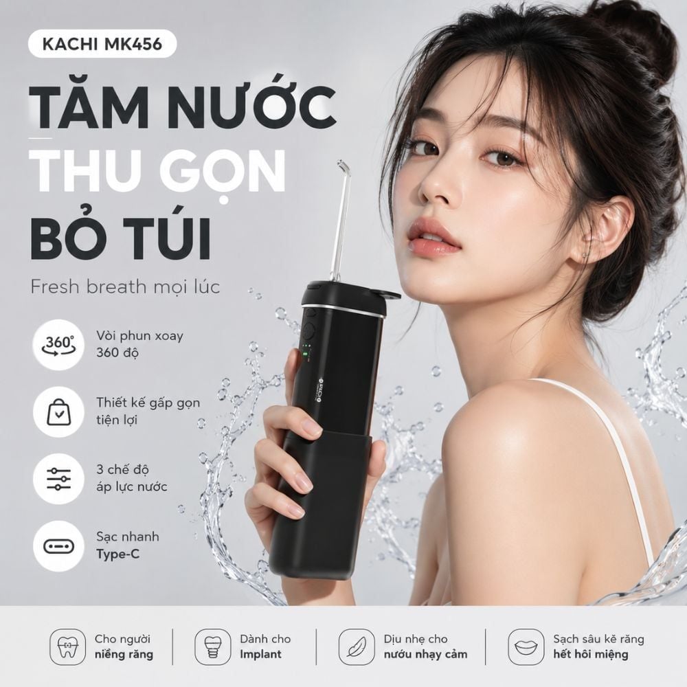 Máy Tăm Nước Không Dây Kachi MK456 – Giải Pháp Chăm Sóc Răng Miệng Nhỏ Gọn Bỏ Túi Dễ Dàng