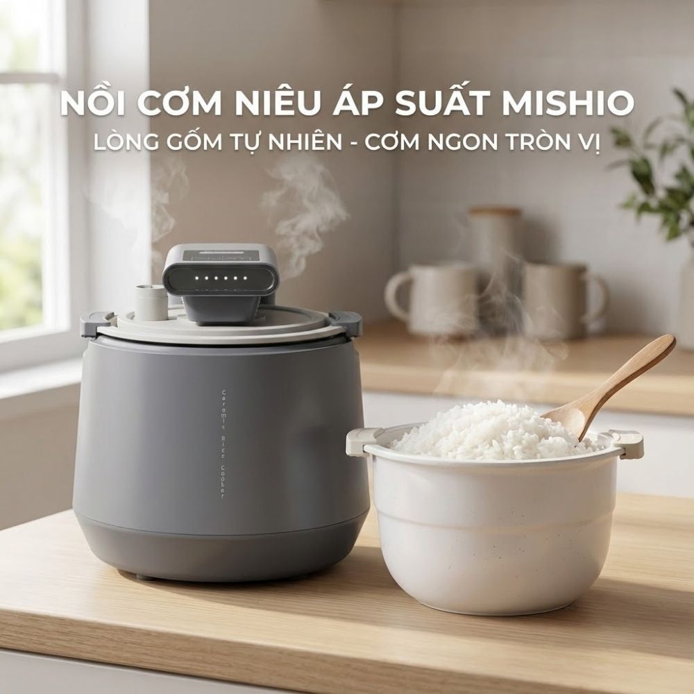Nồi Cơm Điện Áp Suất Lòng Sứ Dưỡng Sinh Mishio MK396 dung tích 0.8L cho 1-2 người – Bí Quyết Cho Cơm Gạo Lứt