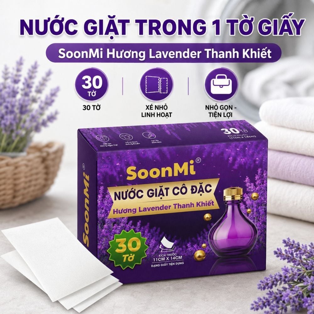 Hình ảnh chi tiết: Nước Giặt Cô Đặc SoonMi Hương Lavender – Công Nghệ Giặt Tẩy Thế Hệ Mới (Hộp 30 Tờ) MK