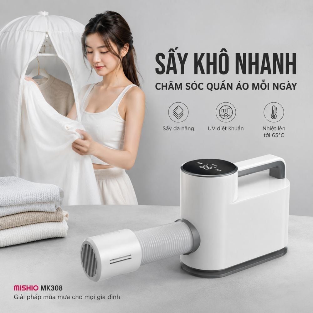 Máy Sấy Quần Áo UV Mishio MK308 – Sấy Khô, Khử Mùi, Hỗ Trợ Khử Khuẩn Cho Cả Gia Đình