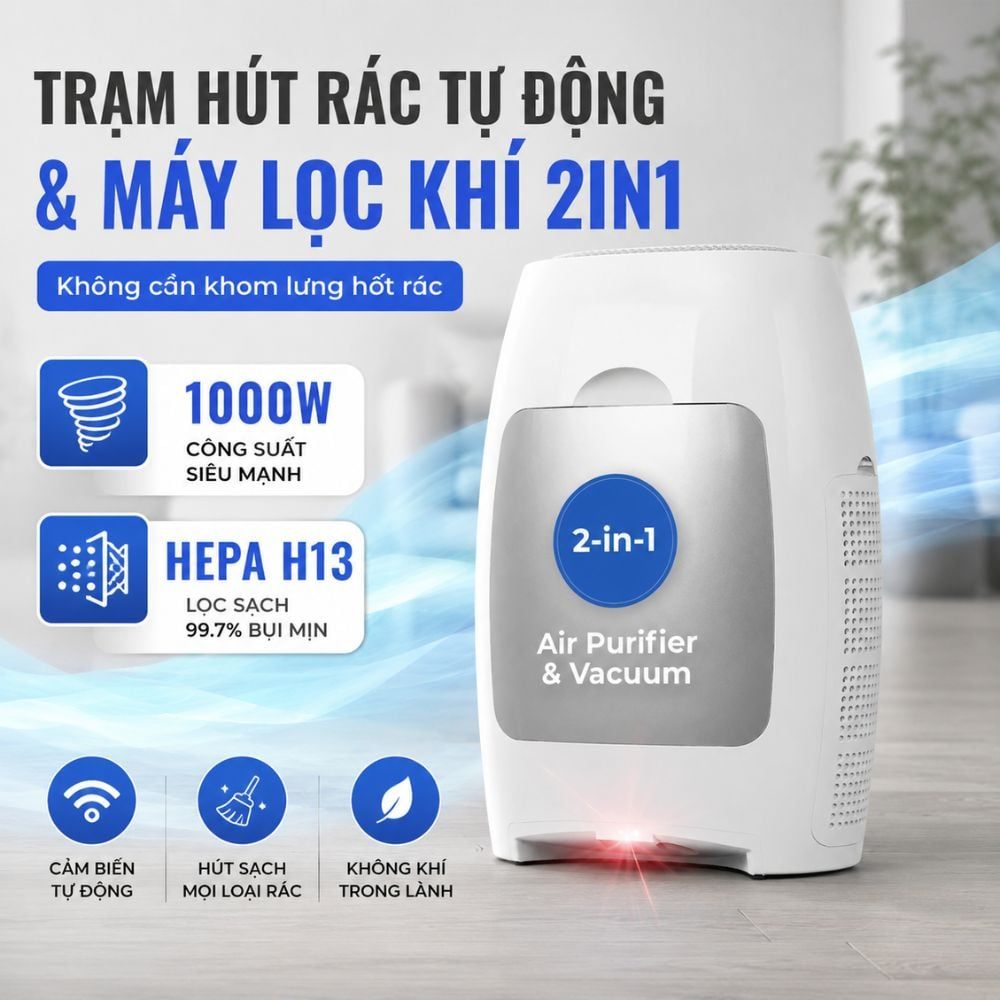 Trạm Hút Rác Quét Nhà Tự Động Kachi MK888: Tích Hợp Máy Lọc Không Khí, Hút Lông Thú Cưng & Hút Tóc Chuyên Dụng