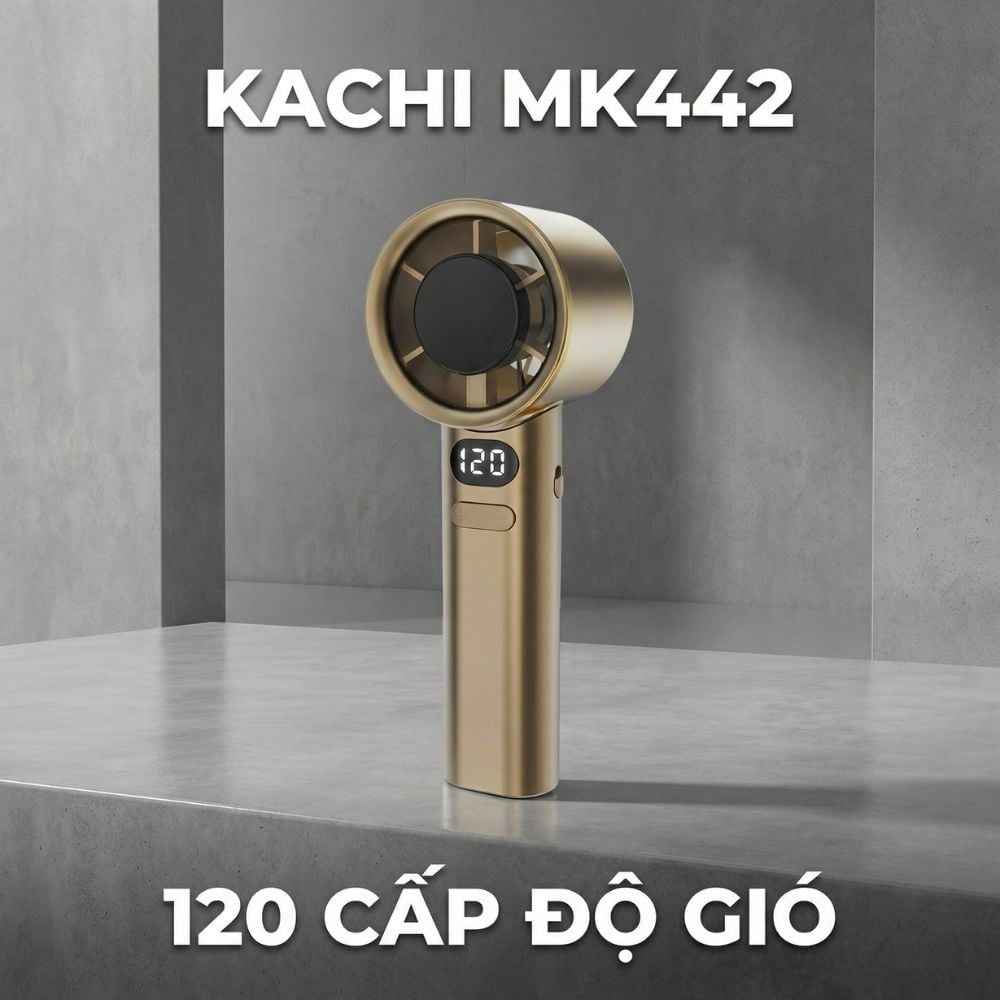 Quạt Cầm Tay Kachi MK442 – 120 Cấp Độ Gió Tuabin, Màn Hình LED Hiển Thị Pin, Bảo Hành 18 Tháng