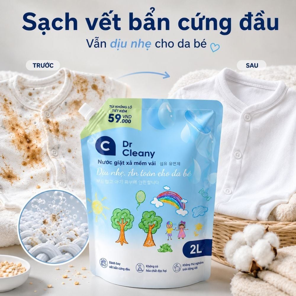 Nước Giặt Cho Bé Dr. Cleany 2kg - Dịu Nhẹ, An Toàn Cho Da Nhạy Cảm | Công Nghệ Hàn Quốc MK