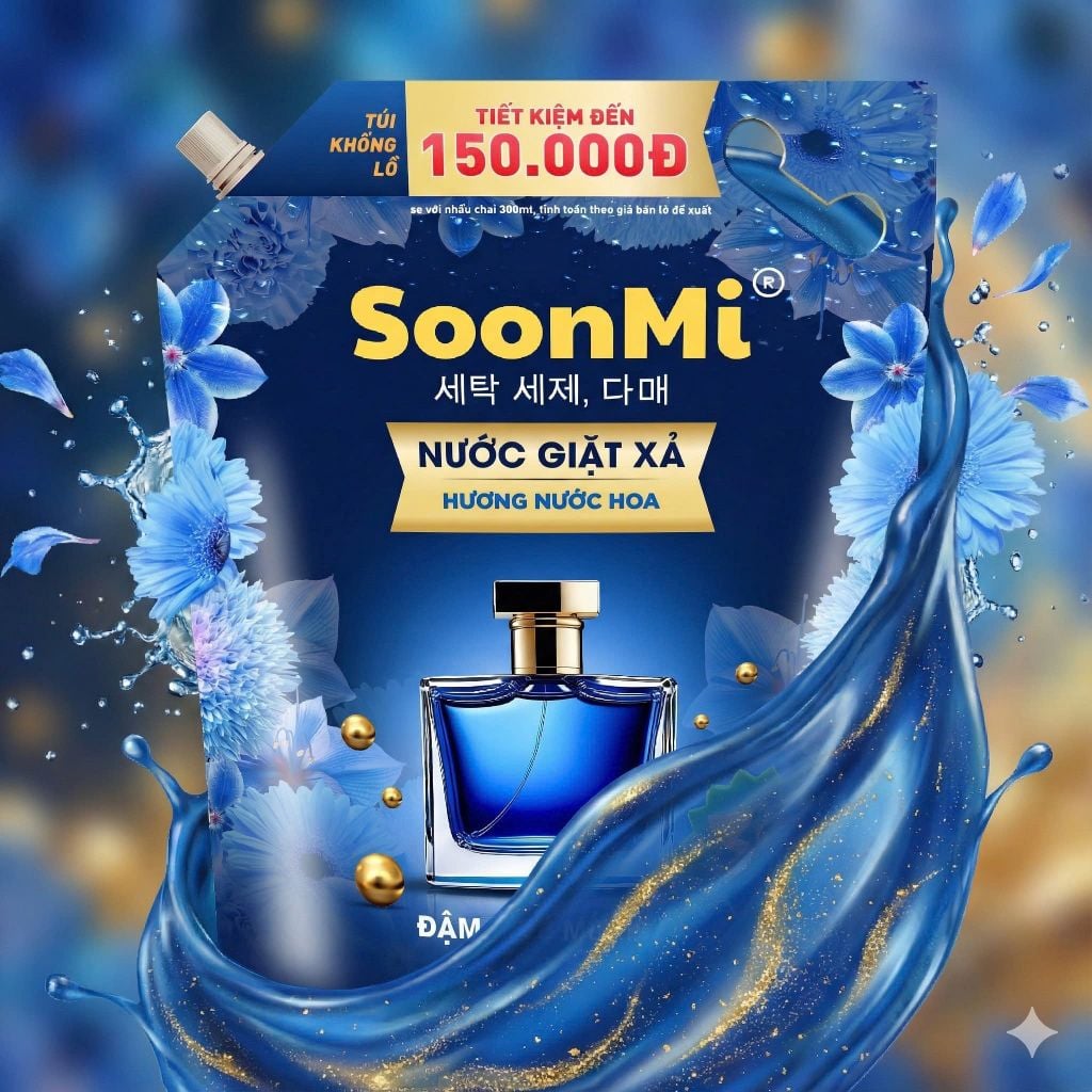 Nước Giặt Xả 2 Trong 1 Soonmi 3kg Đậm Đặc - Công Nghệ Hạt Lưu Hương Ngọc Trai Lên Tới 3 Tuần MK