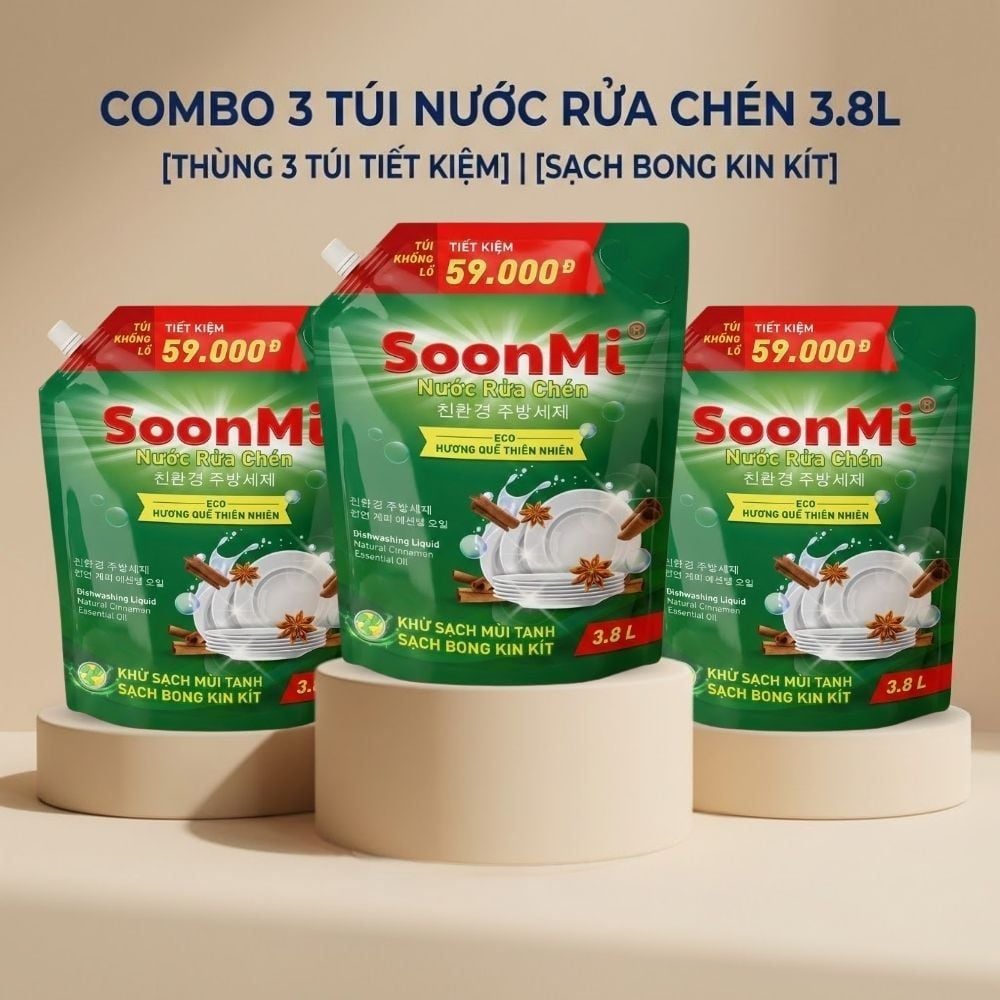 Nước rửa chén hương Quế Soonmi túi lớn 3.8L MK