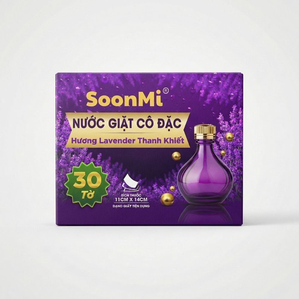 Nước Giặt Cô Đặc SoonMi Hương Lavender - Công Nghệ Giặt Tẩy Thế Hệ Mới (Hộp 30 Tờ) MK