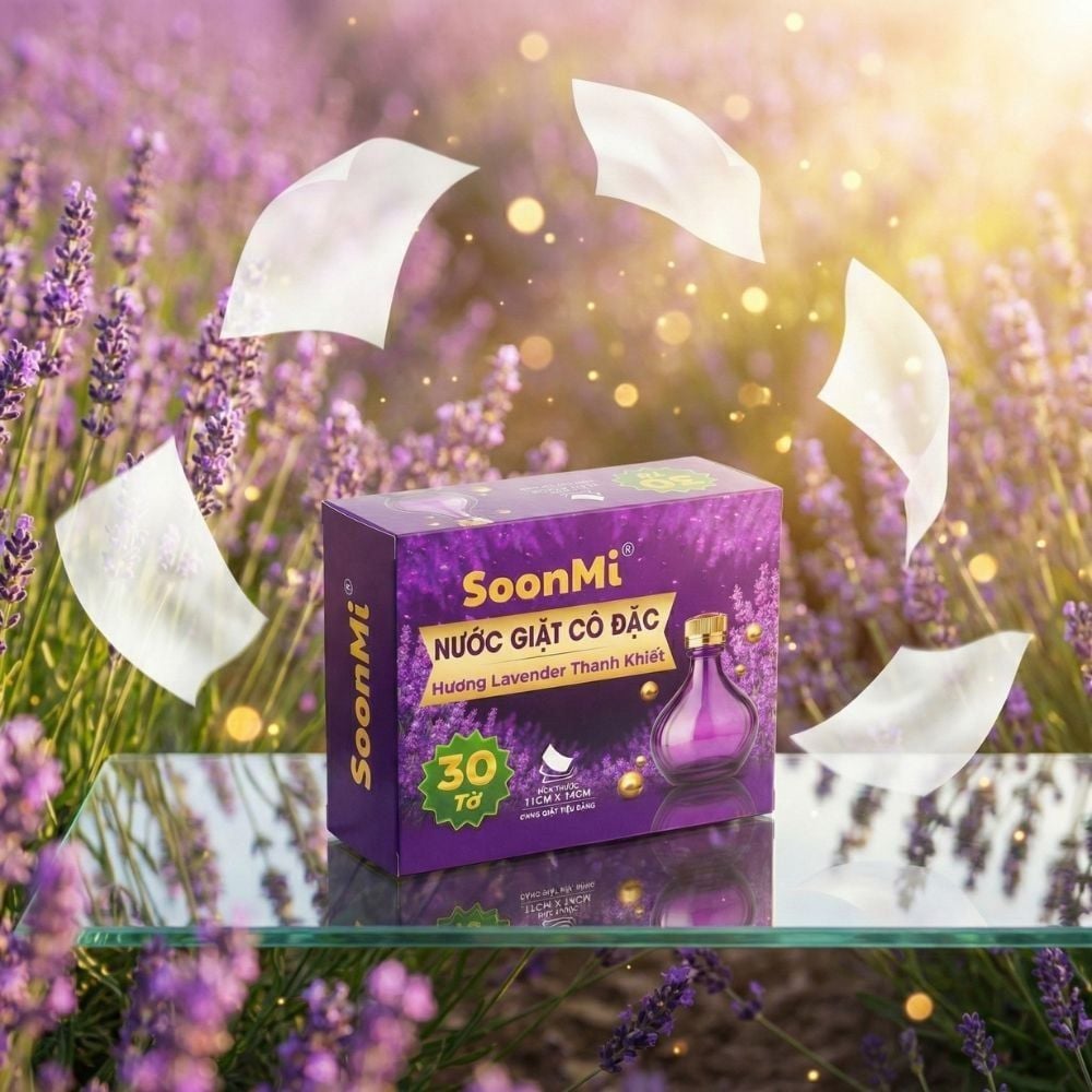 Nước Giặt Cô Đặc SoonMi Hương Lavender - Công Nghệ Giặt Tẩy Thế Hệ Mới (Hộp 30 Tờ) MK