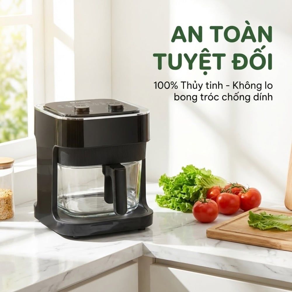 Nồi chiên không dầu thủy tinh Mishio MK373 | Dung tích 7 lít lòng nồi không bong tróc gỉ sét