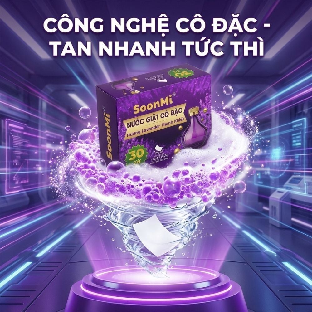 Nước Giặt Cô Đặc SoonMi Hương Lavender - Công Nghệ Giặt Tẩy Thế Hệ Mới (Hộp 30 Tờ) MK