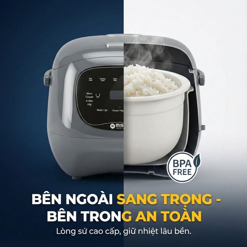 Nồi cơm điện lòng sứ dưỡng sinh 1.2L Mishio MK381