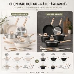 Bộ Nồi Chảo Chống Dính 12 Món Mishio MK468 – Phủ Granite Cao Cấp, Đáy Từ Đa Năng