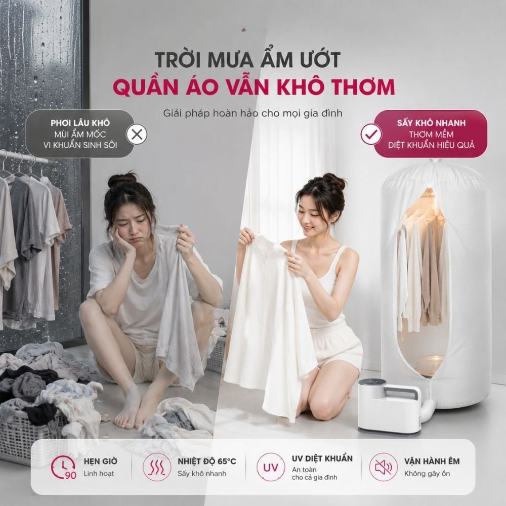 Máy Sấy Quần Áo UV Mishio MK308 – Sấy Khô, Khử Mùi, Hỗ Trợ Khử Khuẩn Cho Cả Gia Đình