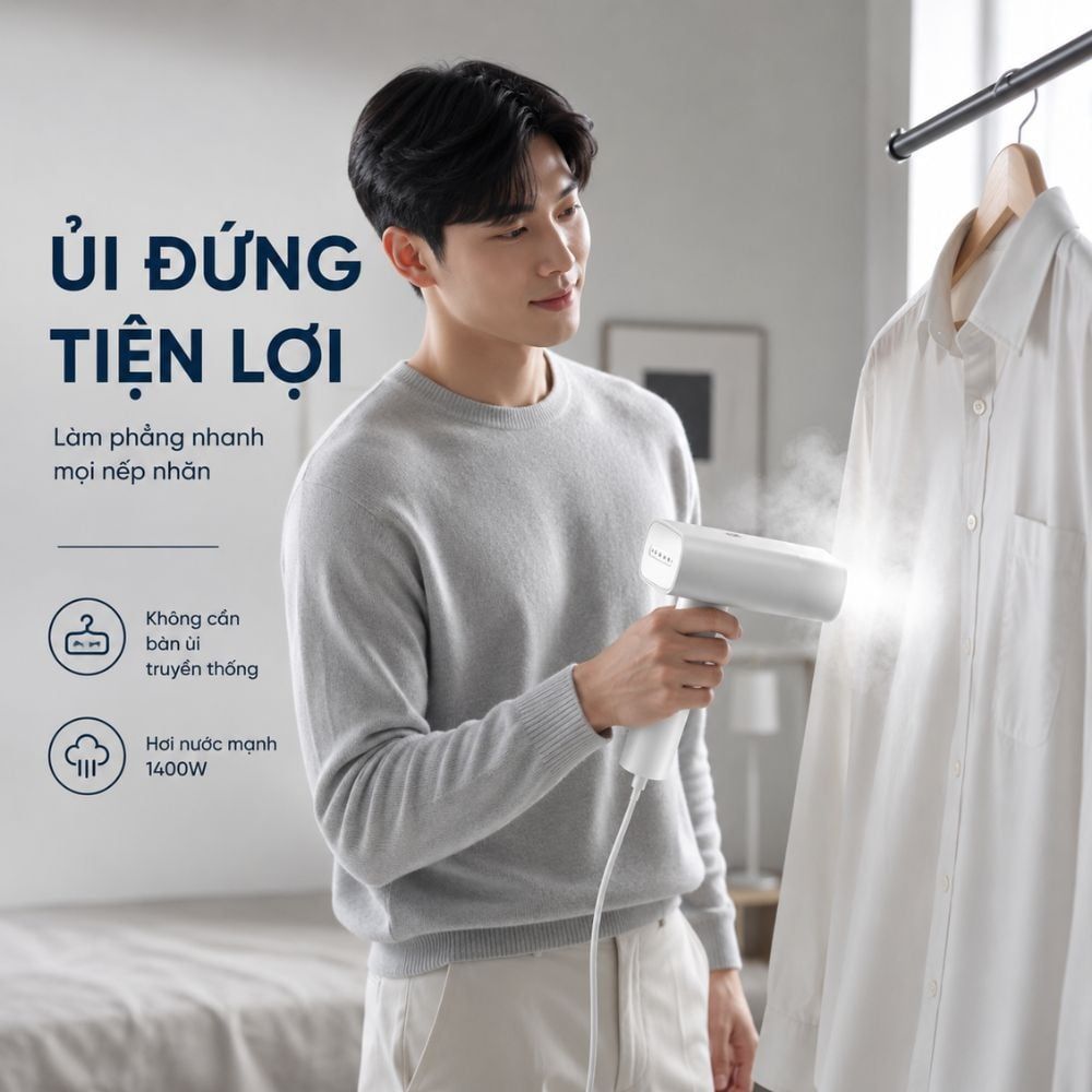 Bàn ủi hơi nước cầm tay Kachi MK464 1400W | Ủi nhanh, nhỏ gọn