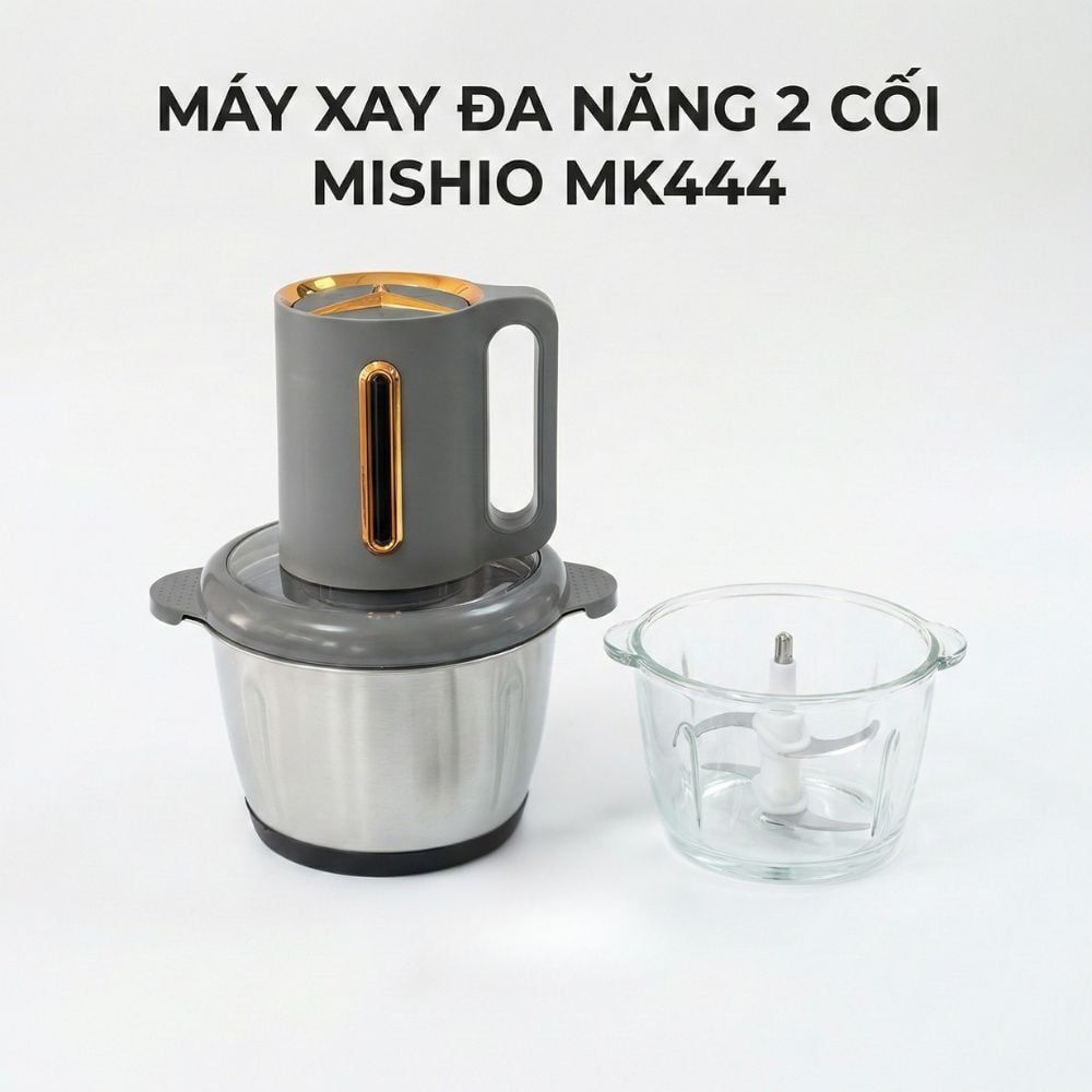 Máy Xay Thực Phẩm Đa Năng Mishio MK444 (2.0L) - Cối Thủy Tinh tặng cối Inox 304 Phân Loại Thực Phẩm Sống Chín