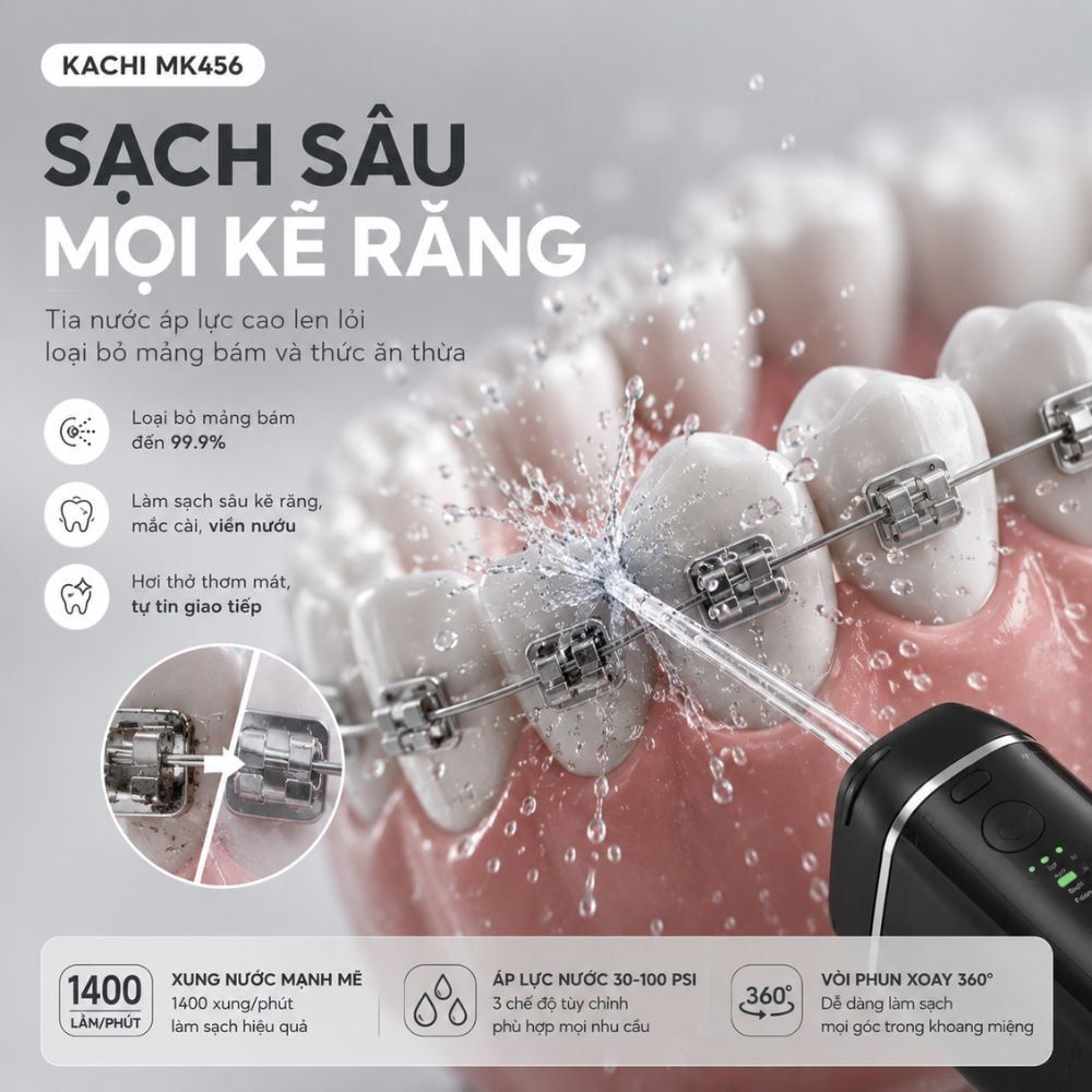 Máy Tăm Nước Không Dây Kachi MK456 – Giải Pháp Chăm Sóc Răng Miệng Nhỏ Gọn Bỏ Túi Dễ Dàng