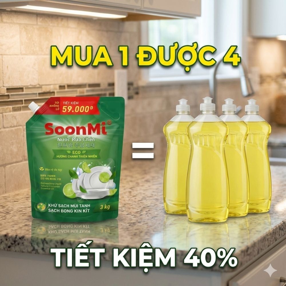 Nước Rửa Chén Soonmi Hương Chanh 1.2kg & 3kg - Sạch Bong Kin Kít, An Toàn Da Tay