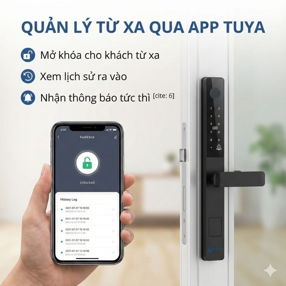 Khóa Thông Minh Kachi MK42 - Chuyên Dụng Cửa Nhôm Xingfa, Cửa Kính | Mở Khóa Qua App Tuya, Vân Tay, Thẻ Từ | Chống Nước IP65
