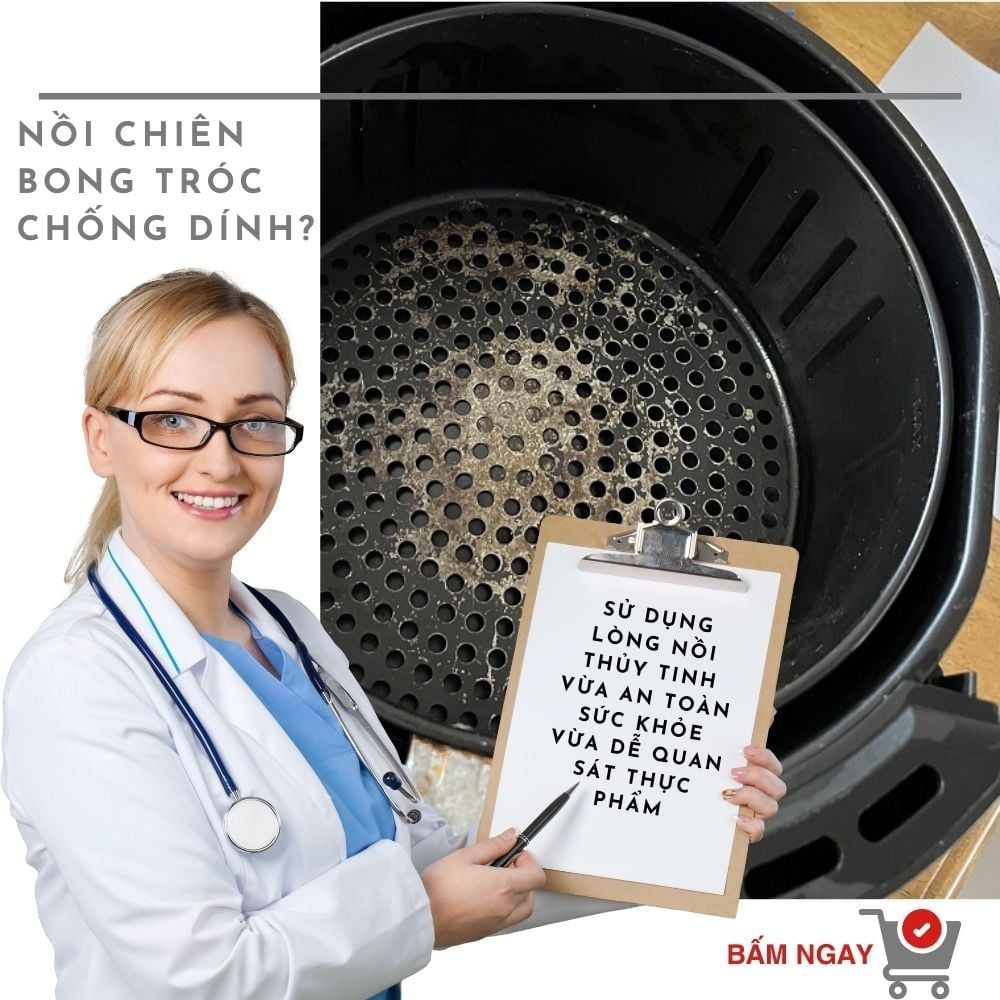 Nồi chiên không dầu thủy tinh Mishio MK373 | Dung tích 7 lít lòng nồi không bong tróc gỉ sét