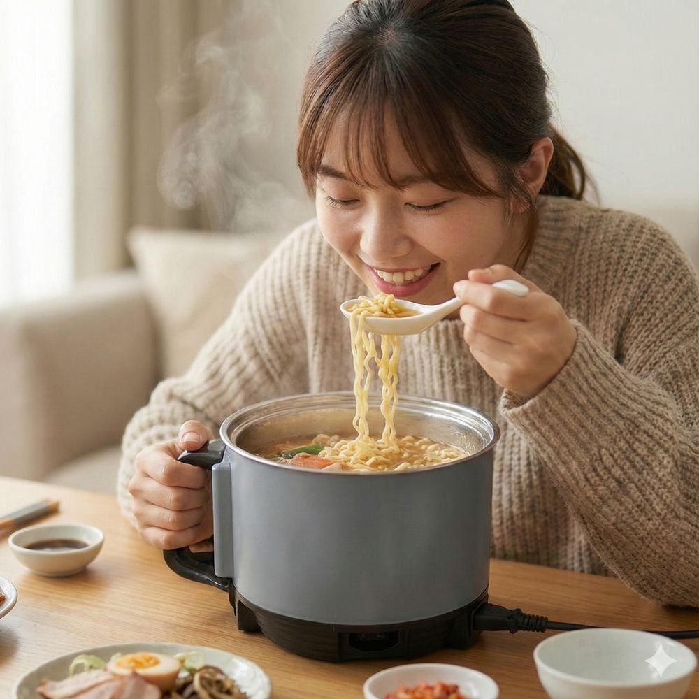 Nồi Lẩu Điện Mini 1.5L Mishio MK392 600W lòng nồi inox 304 không gỉ sét