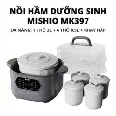 Nồi nấu chậm lòng sứ 3L Mishio MK397 kèm xửng hấp và 4 thố sứ tiện lợi không lo cháy khét hay bong tróc chống dính