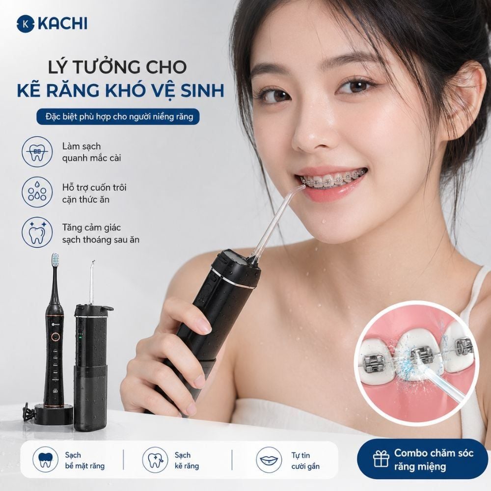 COMBO chăm sóc răng miệng toàn diện: bàn chải điện làm sạch bề mặt răng + tăm nước làm sạch kẽ răng