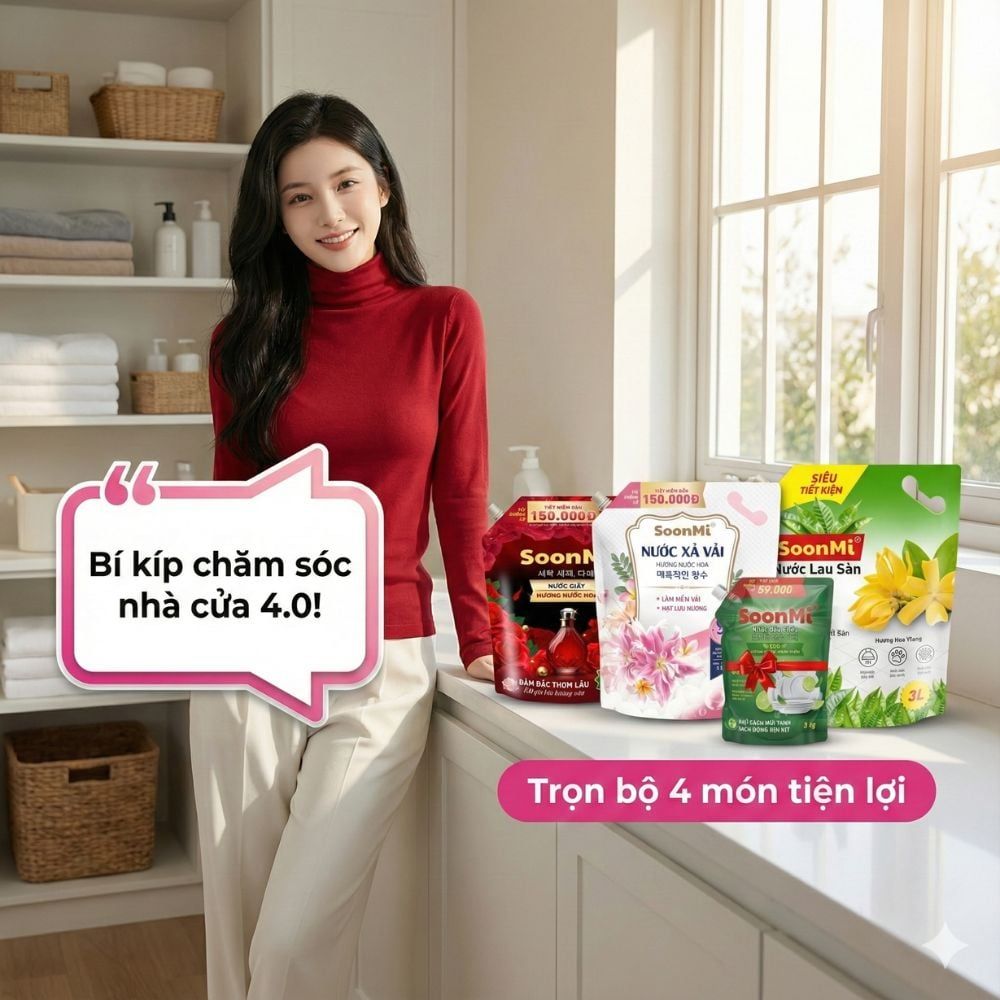 Combo Sạch thơm: Nước giặt + Nước xả + Nước lau sàn Tặng thêm nước rửa chén
