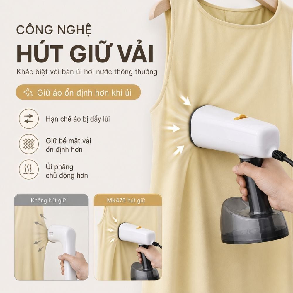 Hình ảnh chi tiết: Bàn Ủi Hơi Nước Hút Giữ Vải Kachi MK475 – Giữ Vải Ổn Định, Ủi Phẳng Dễ Hơn