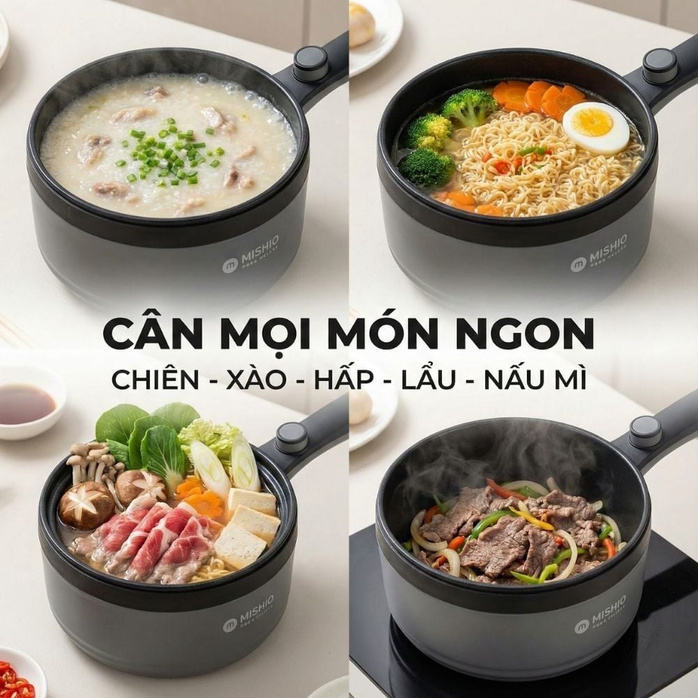 Nồi nấu đa năng Mishio MK321 |  Dung tích 1.5L kèm xửng hấp inox 304