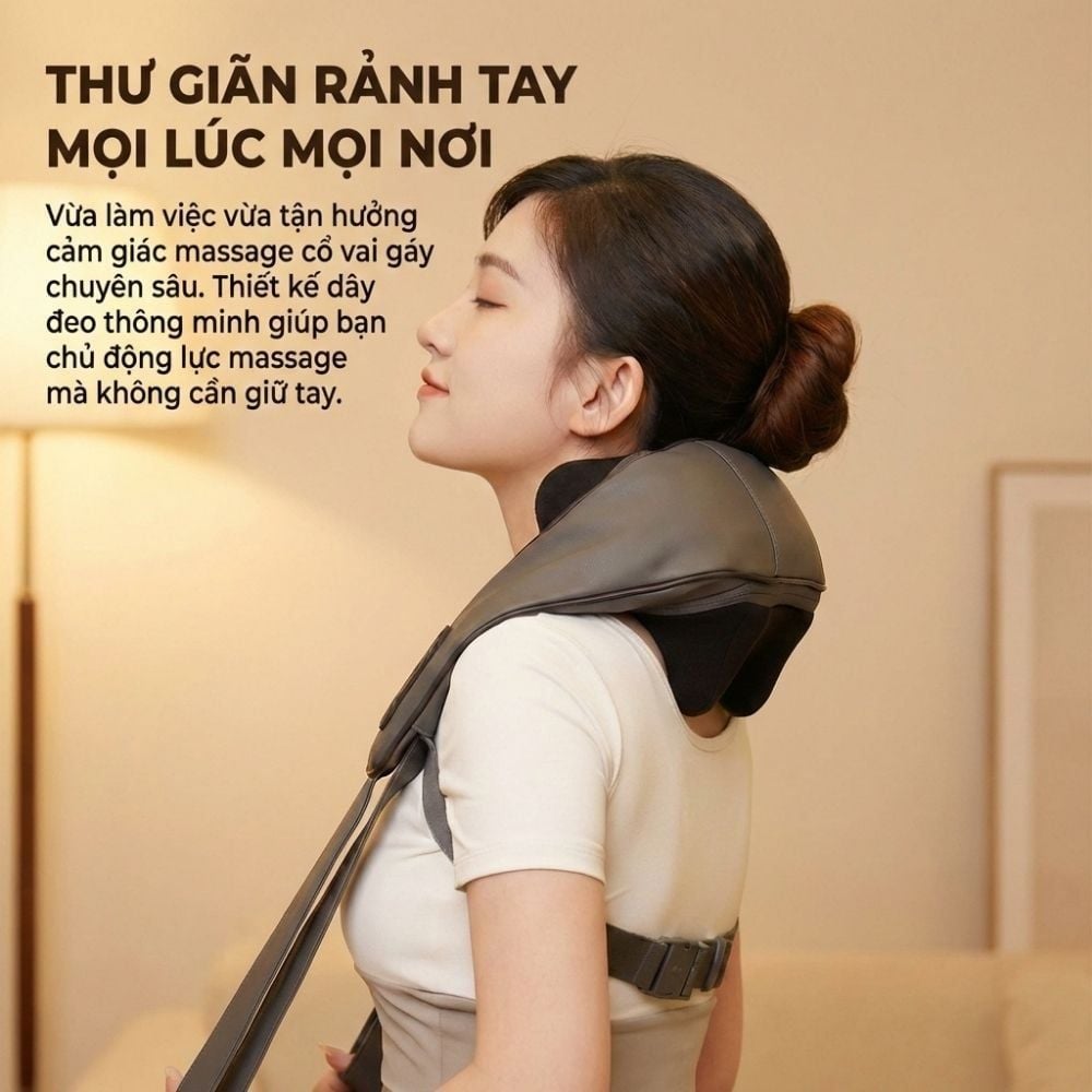 Máy massage cổ vay gáy 6D Kachi MK395 mô phỏng bàn tay người, chạy pin không dây tiện lợi