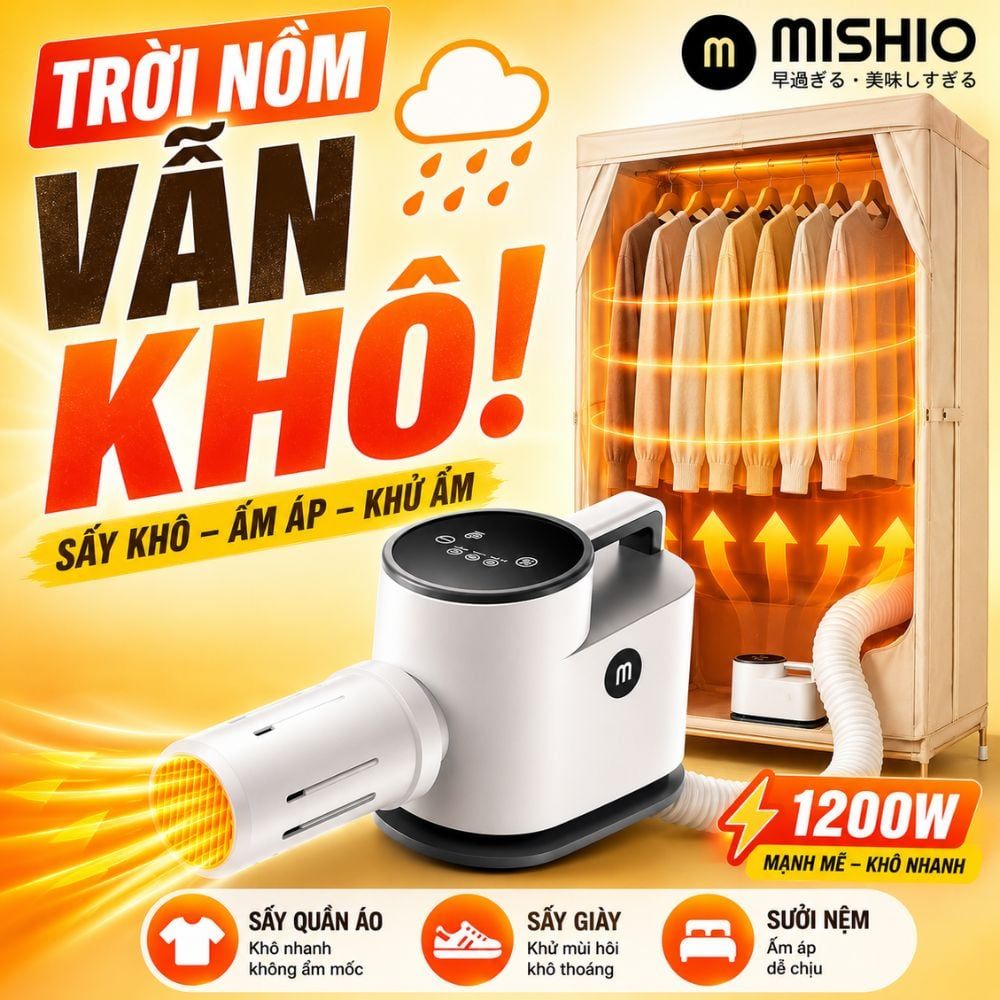 Máy Sấy Quần Áo UV Mishio MK308 – Sấy Khô, Khử Mùi, Hỗ Trợ Khử Khuẩn Cho Cả Gia Đình