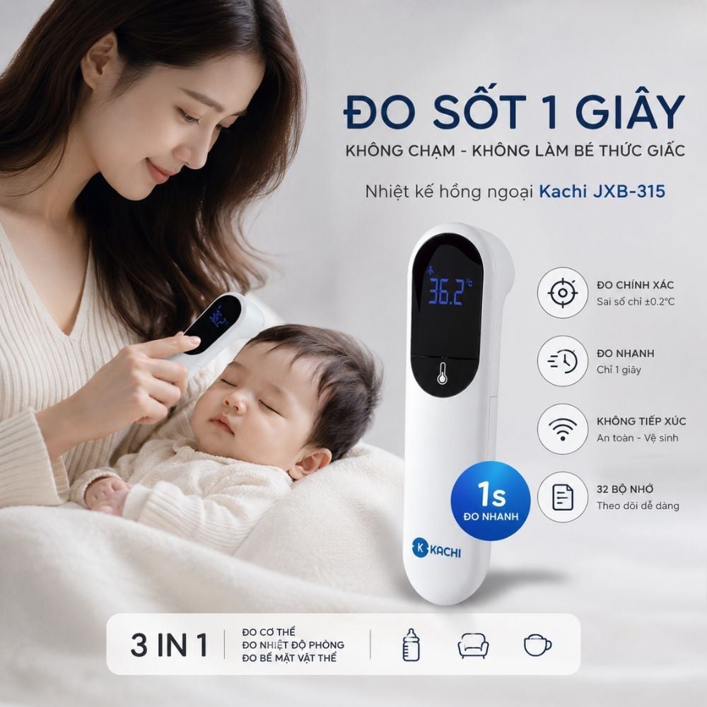 Máy Đo Nhiệt Kế Kachi JXB-315 MK | Đo nhiệt độ cơ thể, nhiệt độ phòng, nhiệt độ bề mặt đồ vật