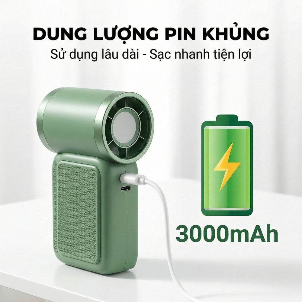 Quạt Cầm Tay Mini Kachi MK441 - Pin Khủng 3000mAh, Màn Hình LED Hiển Thị, 6 Cấp Độ Gió (Bảo Hành 18 Tháng)