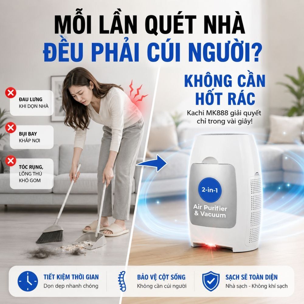 Trạm Hút Rác Quét Nhà Tự Động Kachi MK888: Tích Hợp Máy Lọc Không Khí, Hút Lông Thú Cưng & Hút Tóc Chuyên Dụng