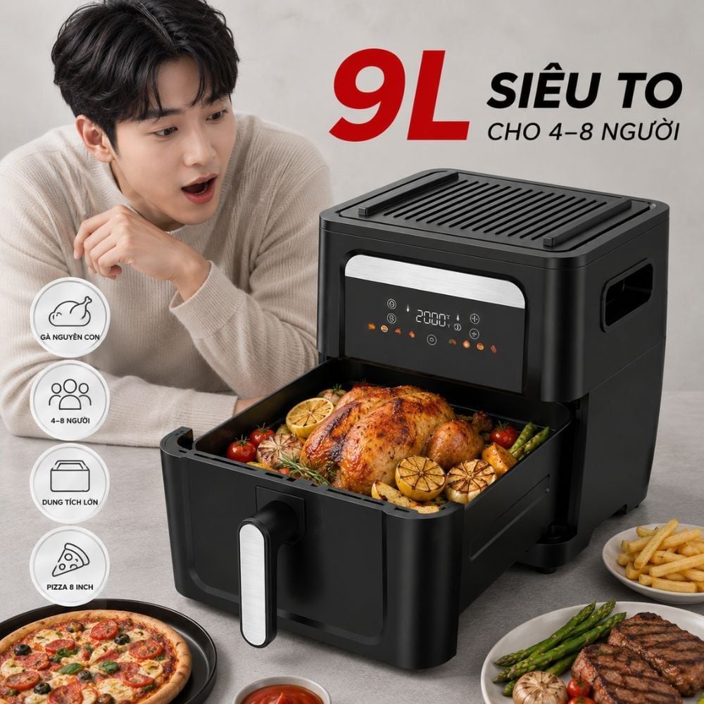 Nồi Chiên Không Dầu Kèm Vỉ Nướng 2-in-1 Mishio MK407: Nâng Tầm Món Ngon, Tiện Lợi Vượt Trội