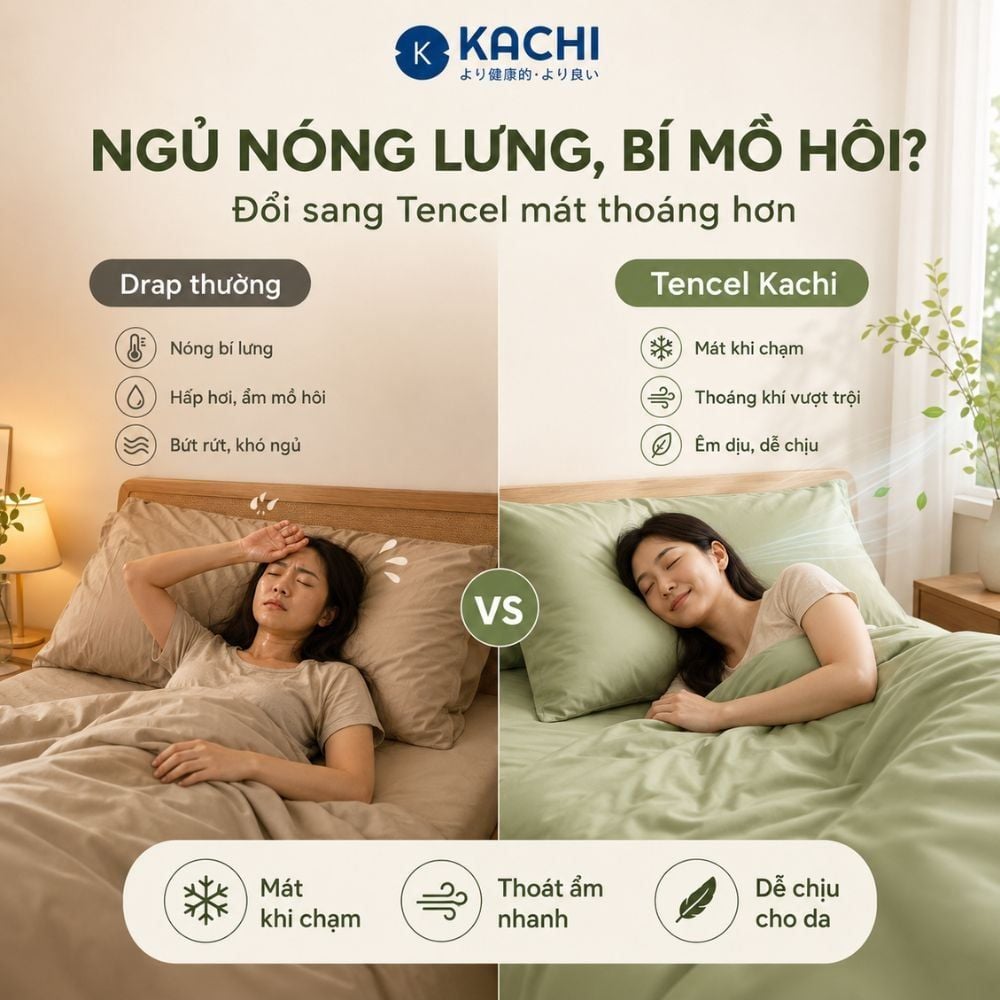 Hình ảnh chi tiết: Bộ Drap Lụa Tencel 100% – Mát Lạnh, Mềm Mịn (Size 1m6/1m8 – Bọc Nệm Dày 20cm) MK445 Kachi