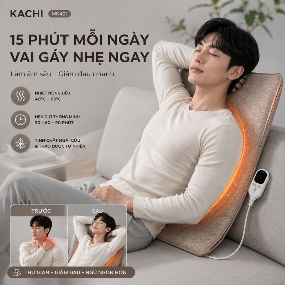 Thảm Chườm Nóng Ngải Cứu Đông Y Kachi MK421 - Giảm Đau Lưng, Vai Gáy Nhanh Chóng Tại Nhà