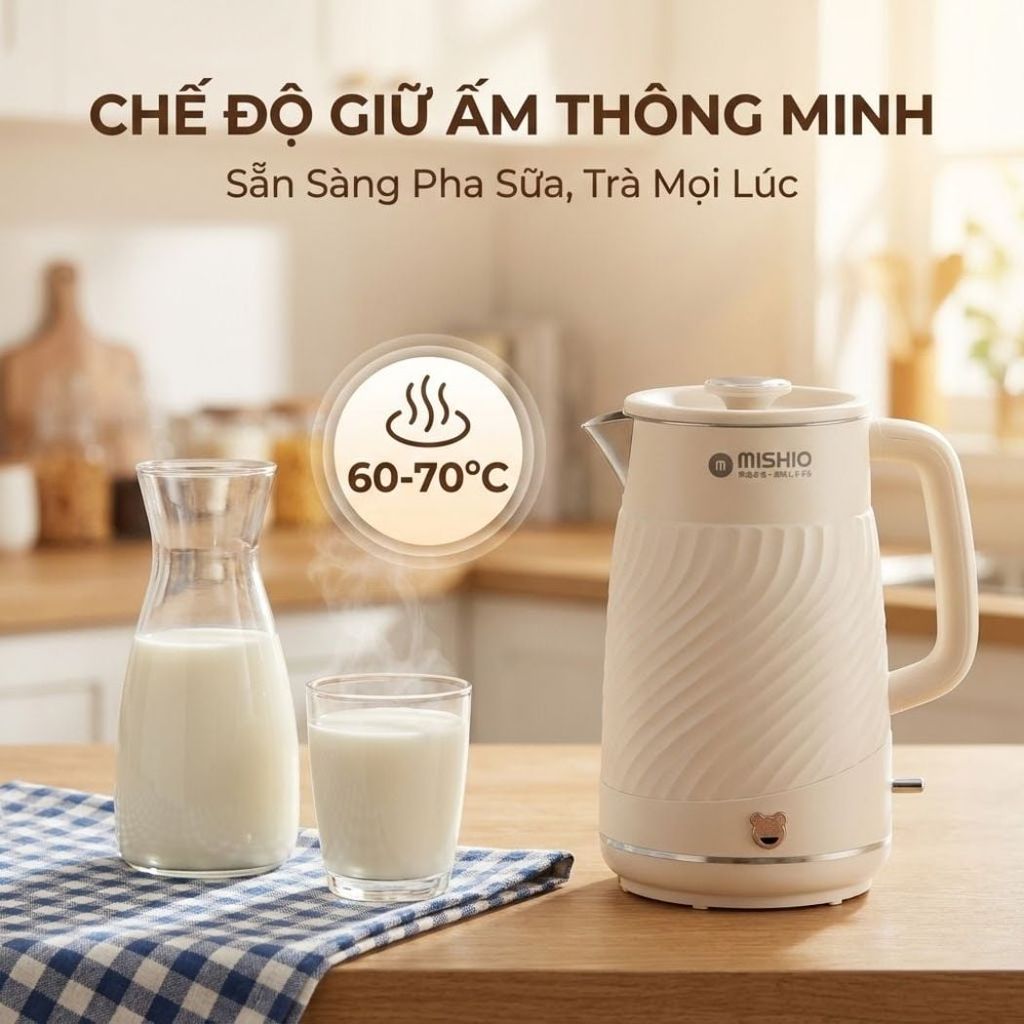 Bình Đun có chức năng giữ nhiệt 1.7 Lít Mishio MK385 inox 304